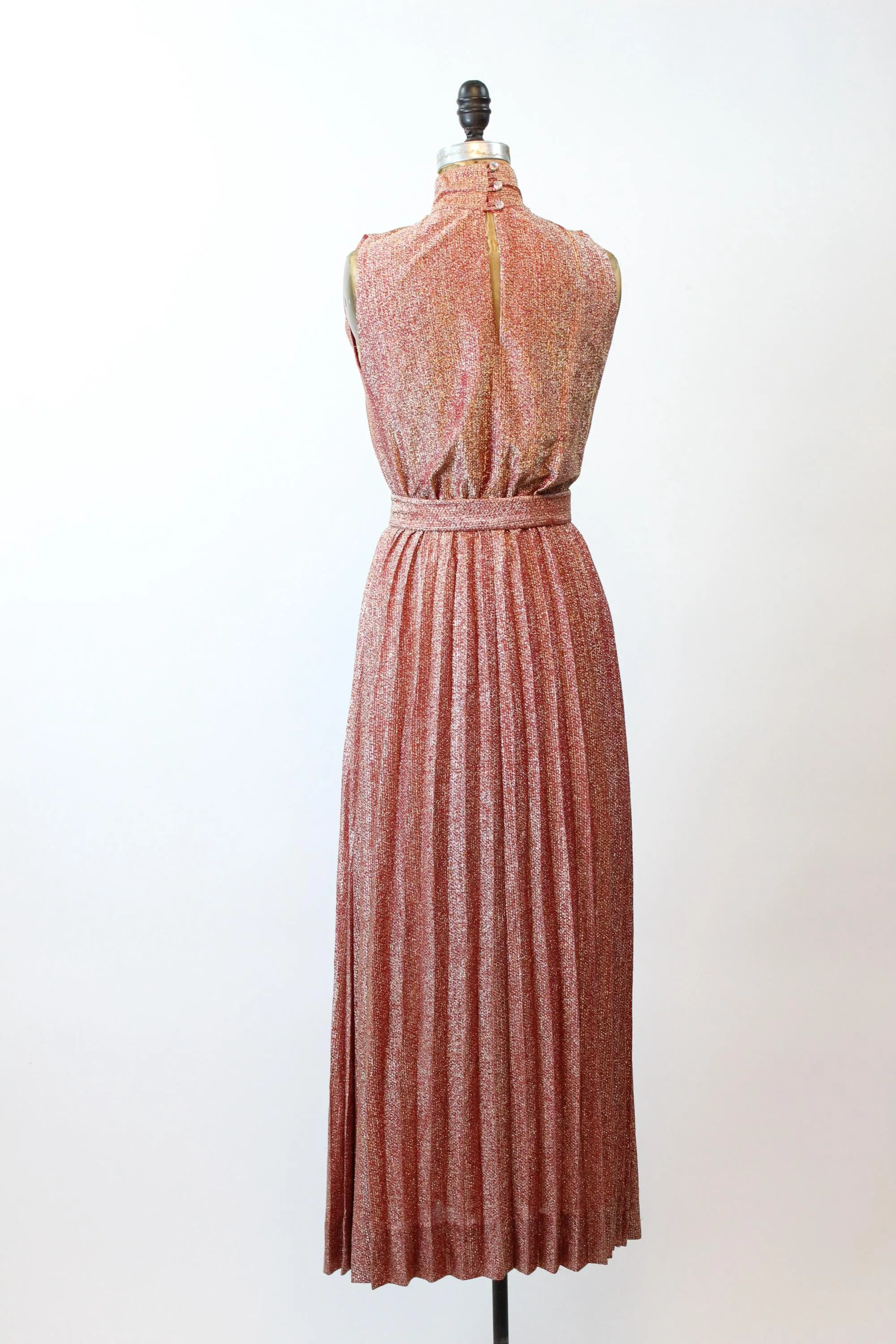 1960s LUREX metallic gown RHINESTONE belt dress small | new fall winter