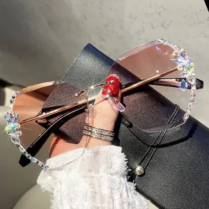 2022 Luxury Brand Design Vintage Rimless Rhinestone Sunglasses Women Men Fashion Gradient Lens Sun Glasses Shades for Female