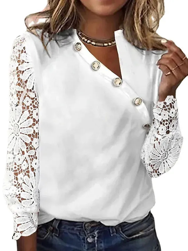 2023Cross-Border Amazon European and American Spring and Autumn New Women's Loose Comfort and Casual Button PrintedTT-shirt Top