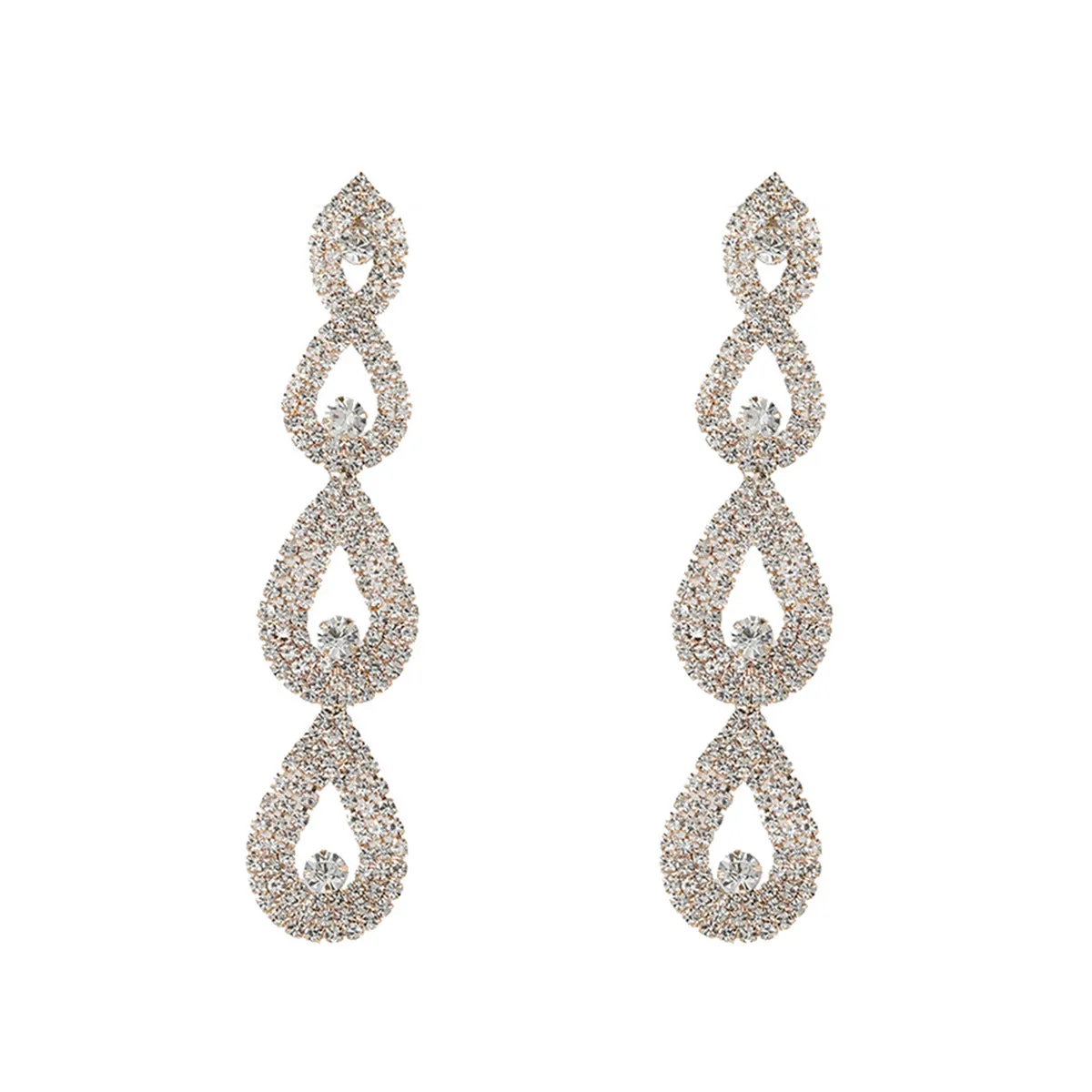 2023Super Flash Claw Chain Exaggerated European and American Earrings Women's Multi-Layer Drop-Shaped Full Diamond Long Earrings Bride Ornament Wholesale