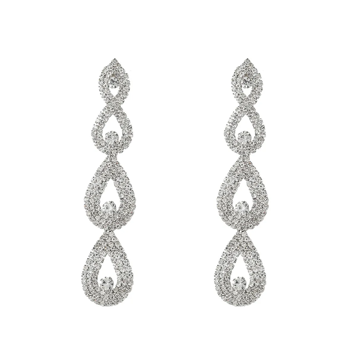 2023Super Flash Claw Chain Exaggerated European and American Earrings Women's Multi-Layer Drop-Shaped Full Diamond Long Earrings Bride Ornament Wholesale
