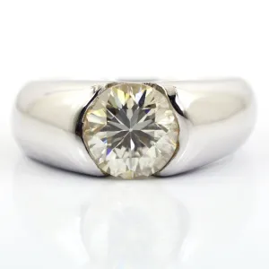 2.10 Ct Vey Elegant Off-White Diamond Solitaire Ring in Bezel Setting, 100% Certified! Great Shine