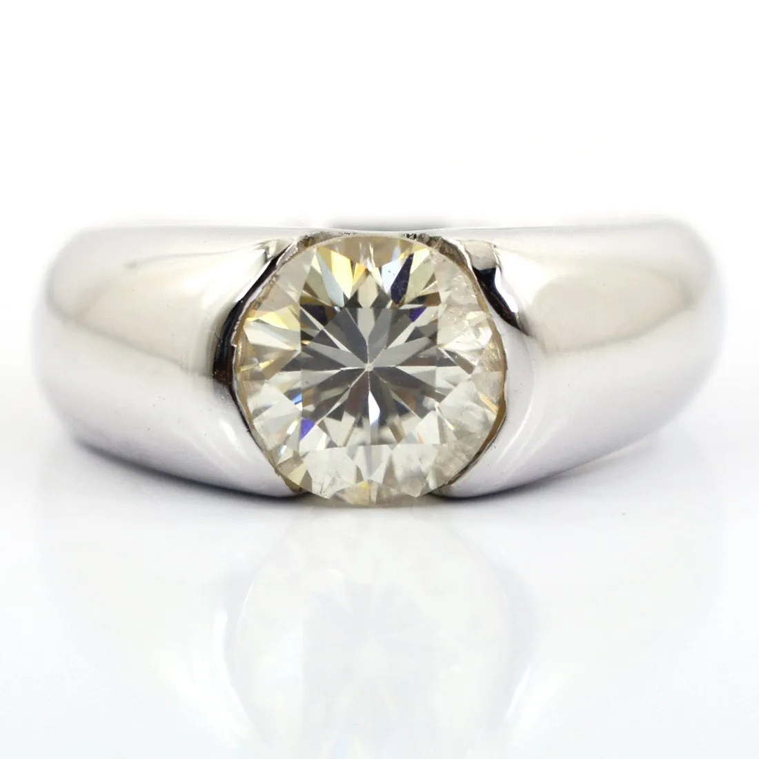 2.10 Ct Vey Elegant Off-White Diamond Solitaire Ring in Bezel Setting, 100% Certified! Great Shine