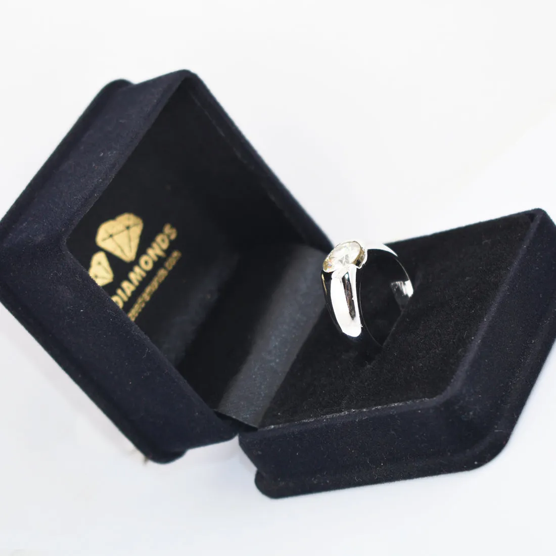 2.10 Ct Vey Elegant Off-White Diamond Solitaire Ring in Bezel Setting, 100% Certified! Great Shine