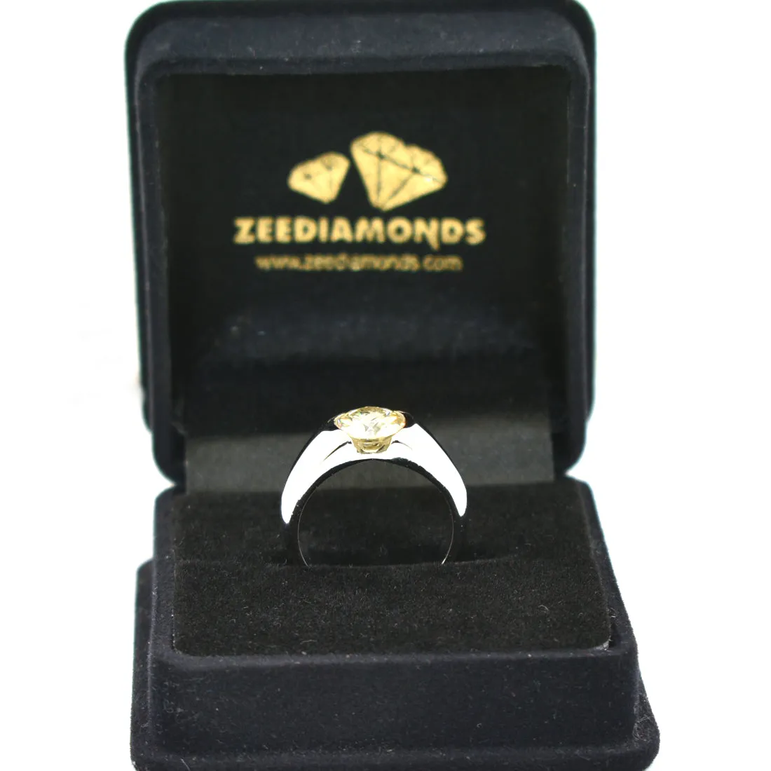 2.10 Ct Vey Elegant Off-White Diamond Solitaire Ring in Bezel Setting, 100% Certified! Great Shine