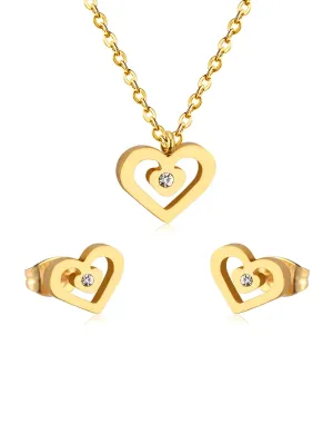 3pcs Stainless Steel Heart Shaped Earring and Necklace Jewelry Set - FD ⚡