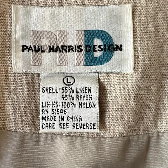 80s Color Block Linen Blend Blazer by Paul Harris Design Womens L Twee