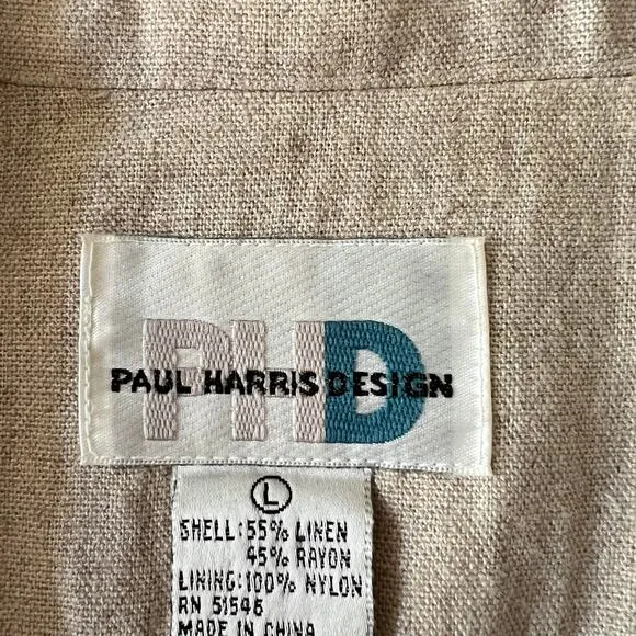 80s Color Block Linen Blend Blazer by Paul Harris Design Womens L Twee
