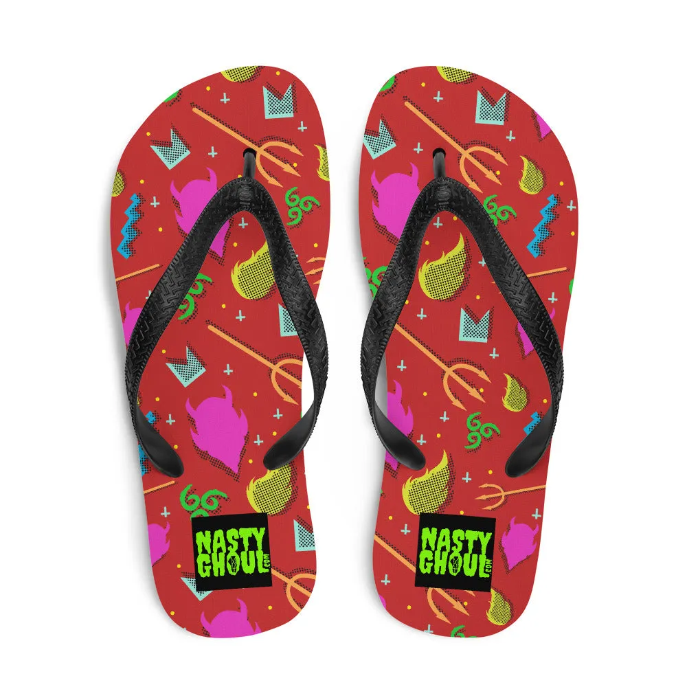 90s Devil Pattern Red Flip-Flops / All Over Print Unisex