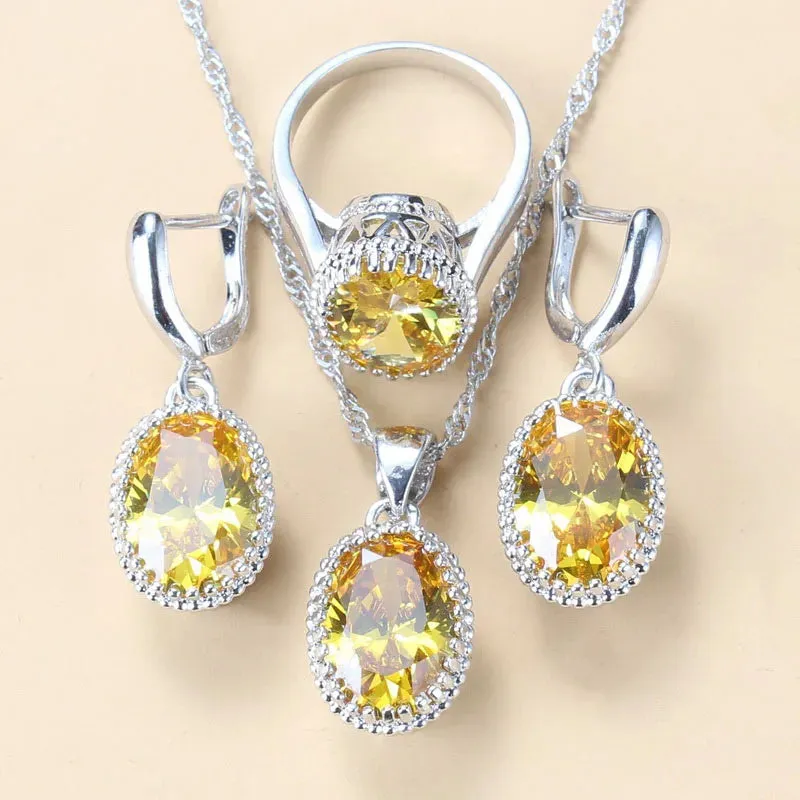 925 Silver Jewelry 3-Piece Set Wedding-Engagement Earrings Ring & Necklace Set AAA  Quality Cubic Zirconia Women's Jewelry