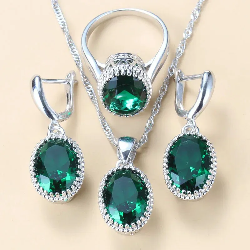 925 Silver Jewelry 3-Piece Set Wedding-Engagement Earrings Ring & Necklace Set AAA  Quality Cubic Zirconia Women's Jewelry