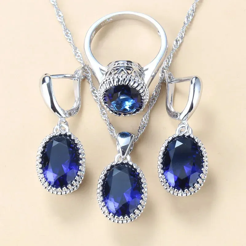925 Silver Jewelry 3-Piece Set Wedding-Engagement Earrings Ring & Necklace Set AAA  Quality Cubic Zirconia Women's Jewelry