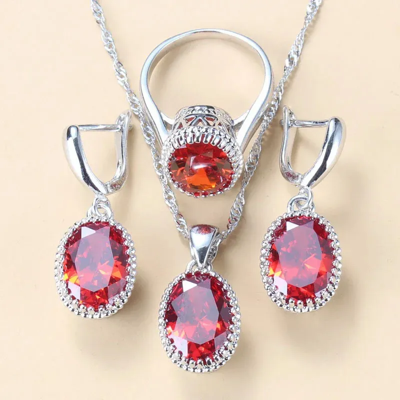 925 Silver Jewelry 3-Piece Set Wedding-Engagement Earrings Ring & Necklace Set AAA  Quality Cubic Zirconia Women's Jewelry