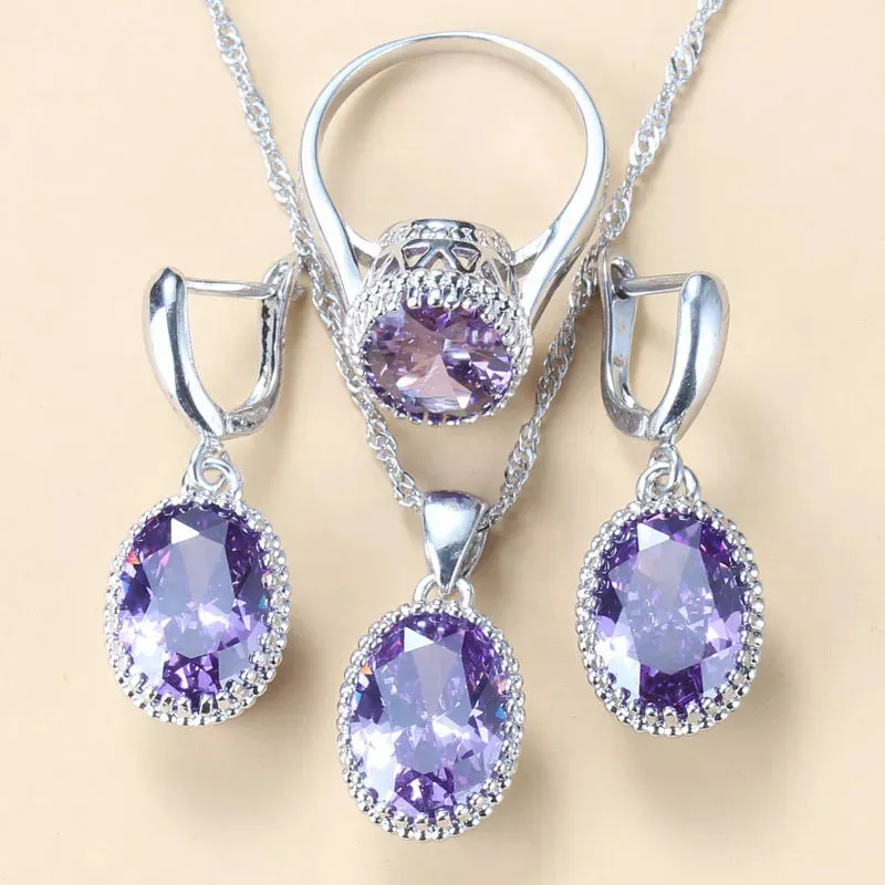 925 Silver Jewelry 3-Piece Set Wedding-Engagement Earrings Ring & Necklace Set AAA  Quality Cubic Zirconia Women's Jewelry