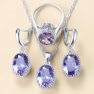 925 Silver Jewelry 3-Piece Set Wedding-Engagement Earrings Ring & Necklace Set AAA  Quality Cubic Zirconia Women's Jewelry