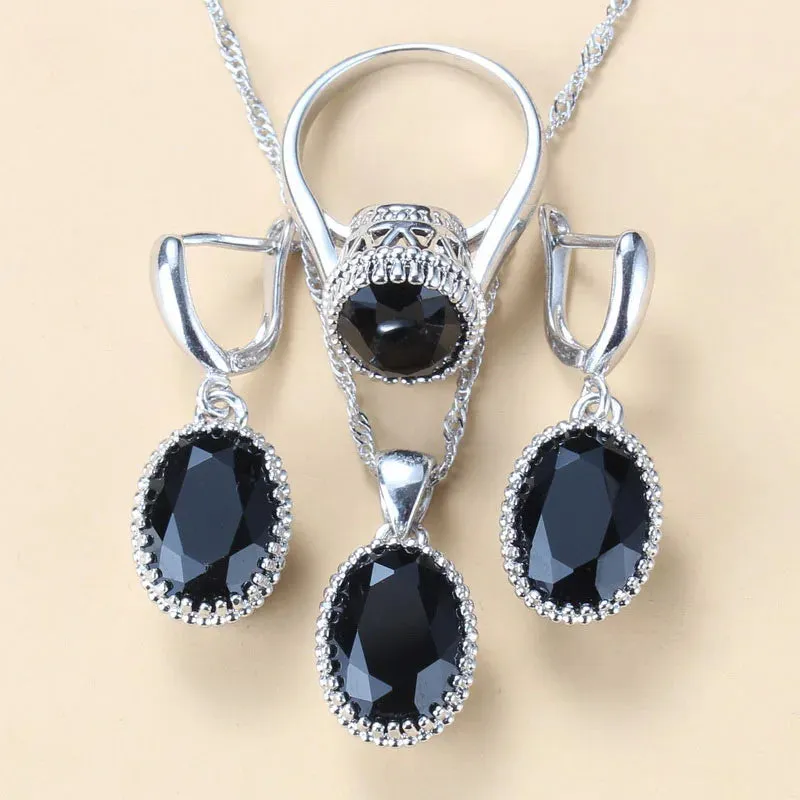 925 Silver Jewelry 3-Piece Set Wedding-Engagement Earrings Ring & Necklace Set AAA  Quality Cubic Zirconia Women's Jewelry