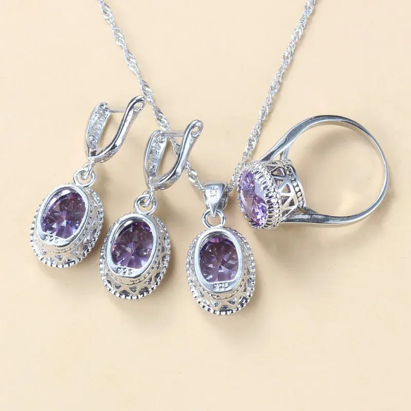 925 Silver Jewelry 3-Piece Set Wedding-Engagement Earrings Ring & Necklace Set AAA  Quality Cubic Zirconia Women's Jewelry
