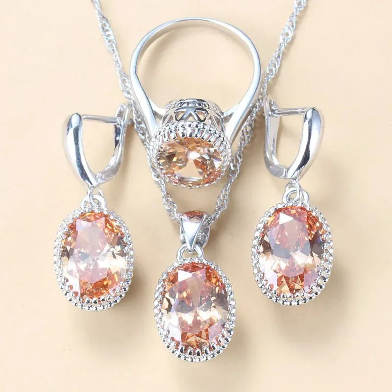 925 Silver Jewelry 3-Piece Set Wedding-Engagement Earrings Ring & Necklace Set AAA  Quality Cubic Zirconia Women's Jewelry
