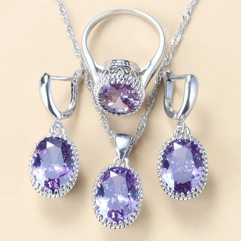 925 Silver Jewelry 3-Piece Set Wedding-Engagement Earrings Ring & Necklace Set AAA  Quality Cubic Zirconia Women's Jewelry
