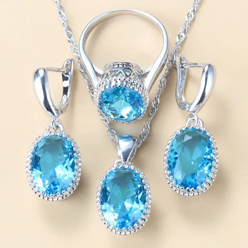 925 Silver Jewelry 3-Piece Set Wedding-Engagement Earrings Ring & Necklace Set AAA  Quality Cubic Zirconia Women's Jewelry