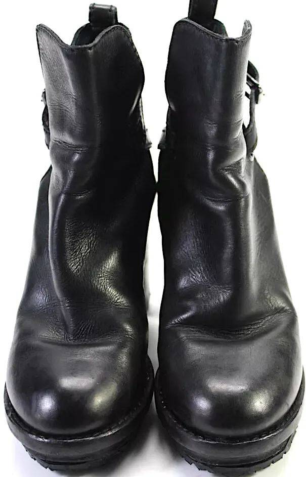 Acne Studios Sweden. Black Leather Strappy Blocked Heels Ankle Boots Size 8
