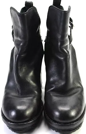 Acne Studios Sweden. Black Leather Strappy Blocked Heels Ankle Boots Size 8