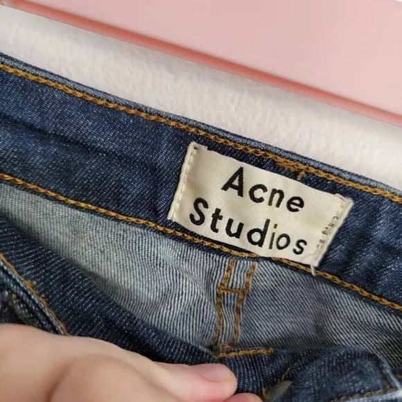 Acne Studios Women's PIN RAW REFORM Skinny Denim Jeans in Blue sz 25/32