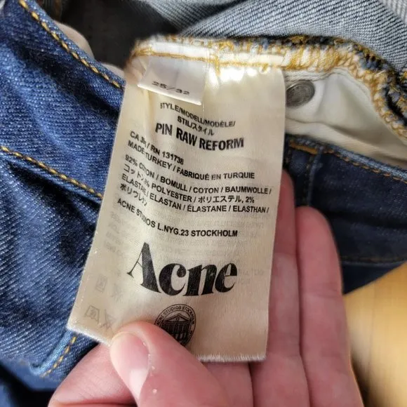 Acne Studios Women's PIN RAW REFORM Skinny Denim Jeans in Blue sz 25/32