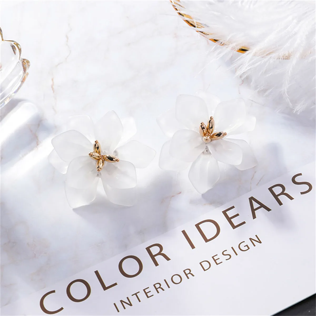 Acrylic & 18K Gold-Plated Floral Stud Earrings