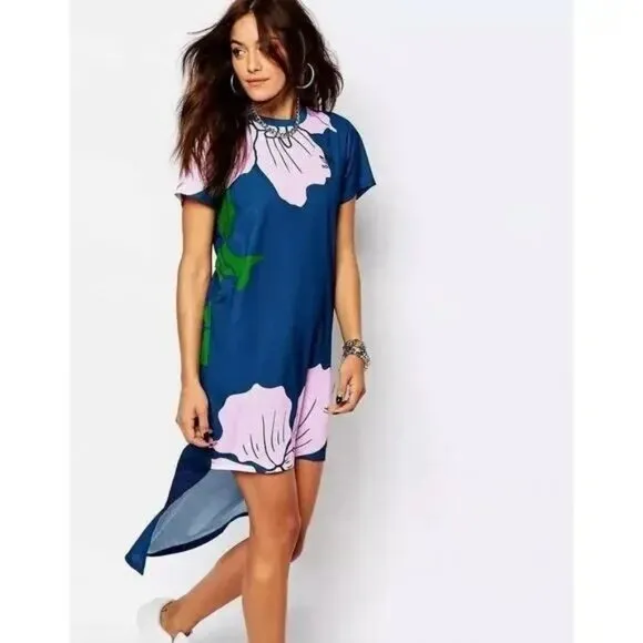 Adidas Originals Women's Sz. S FLORAL ENGRAVING LONG DRESS Hi Low