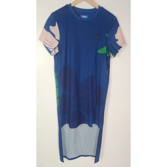 Adidas Originals Women's Sz. S FLORAL ENGRAVING LONG DRESS Hi Low