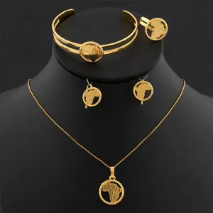 African  Map Jewelry Set Classic Gold Color