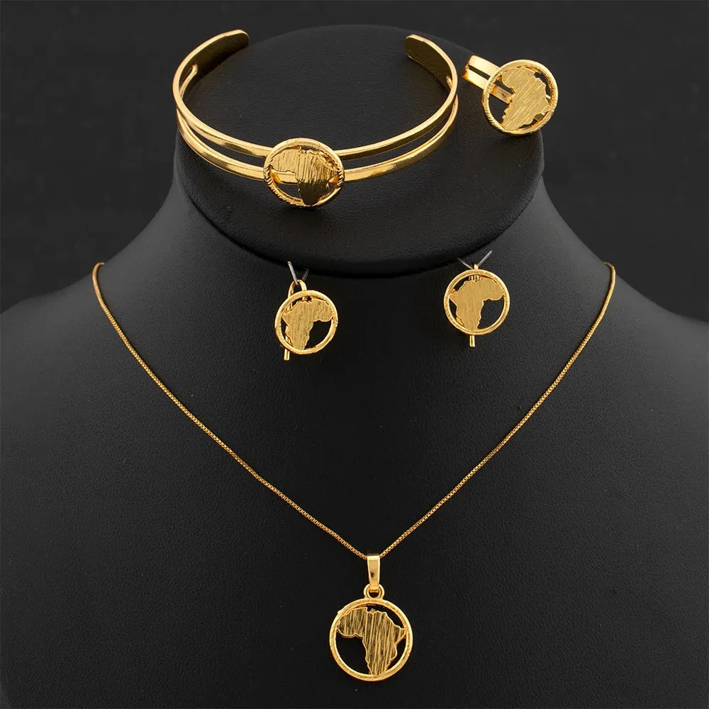 African  Map Jewelry Set Classic Gold Color