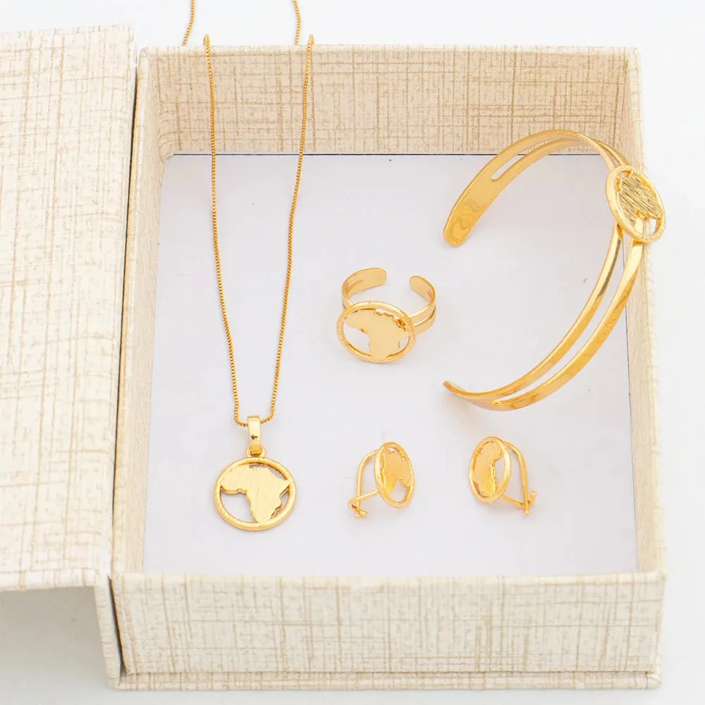 African  Map Jewelry Set Classic Gold Color