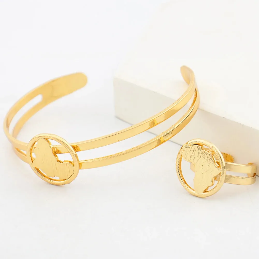 African  Map Jewelry Set Classic Gold Color