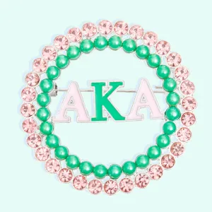 AKA Brooch Pink Green AKA Round Pin