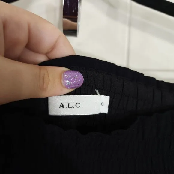 ALC Womens Midi Skirt Black Hanky Hem Paperbag Waist Lagenlook Pockets Size 8 M