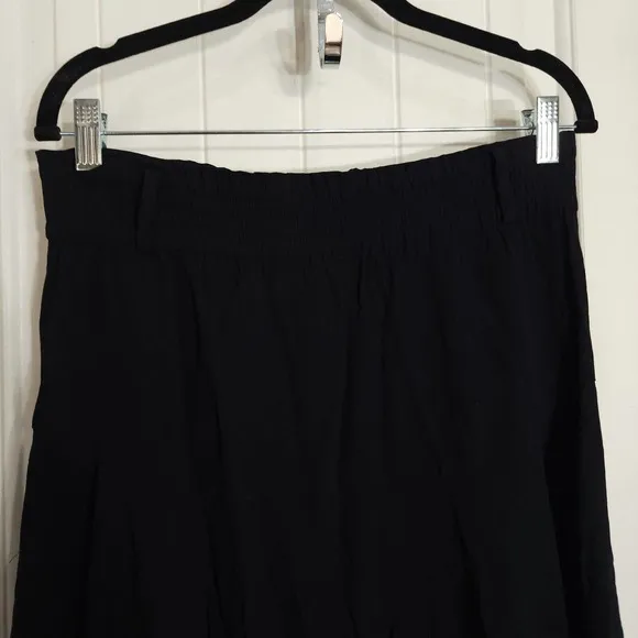 ALC Womens Midi Skirt Black Hanky Hem Paperbag Waist Lagenlook Pockets Size 8 M