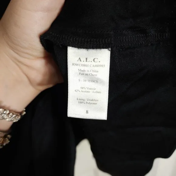 ALC Womens Midi Skirt Black Hanky Hem Paperbag Waist Lagenlook Pockets Size 8 M