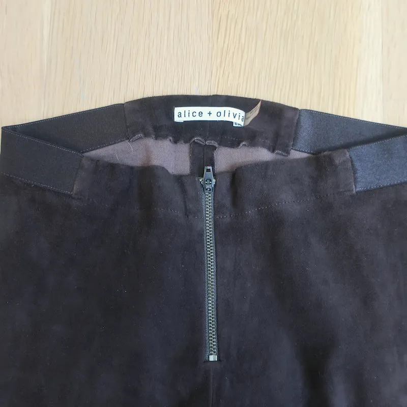 Alice   Olivia Zip Front Suede Leggings Dark Brown Size 0