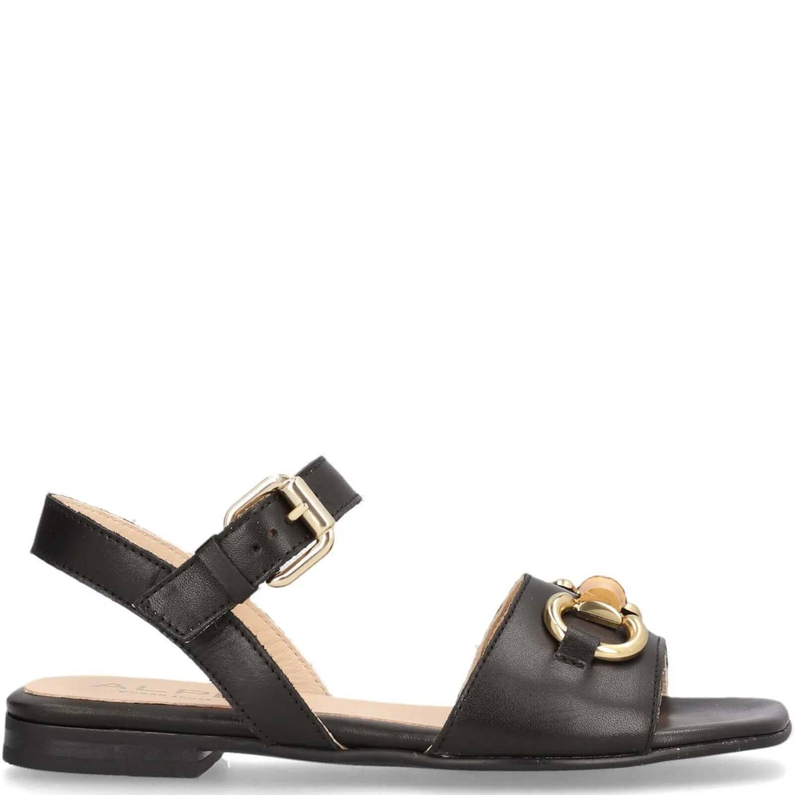 Alpe Black Leather Flat Sandals