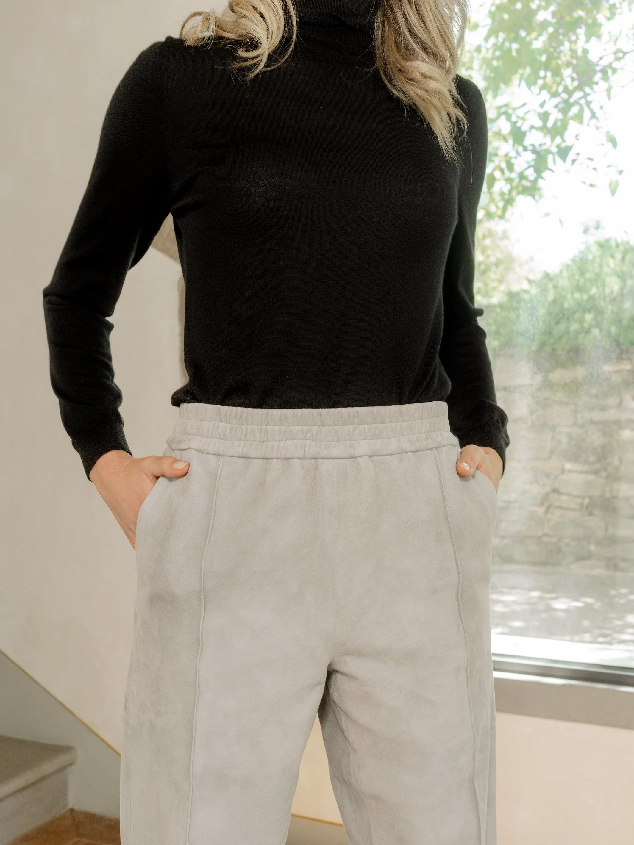 Angie Wide-Leg Lambskin Suede Pants