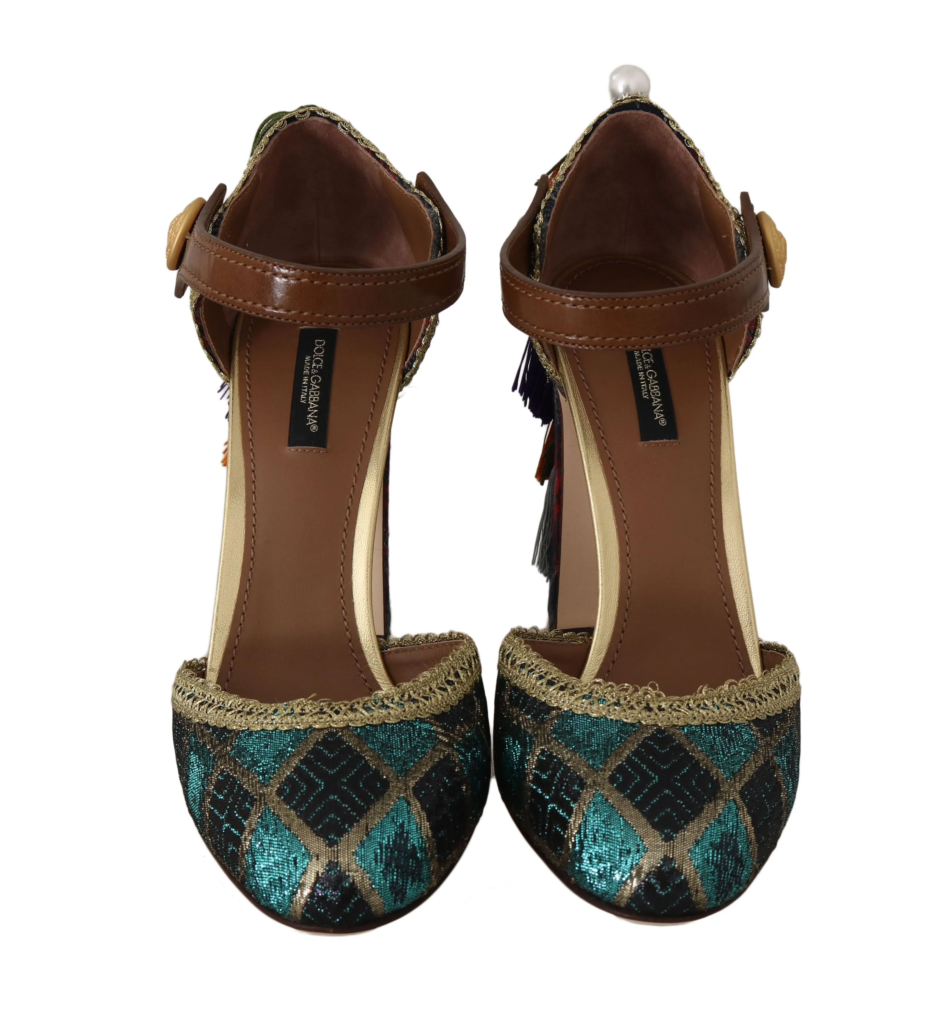 Ankle Strap Pumps Leather Lurex Tassel