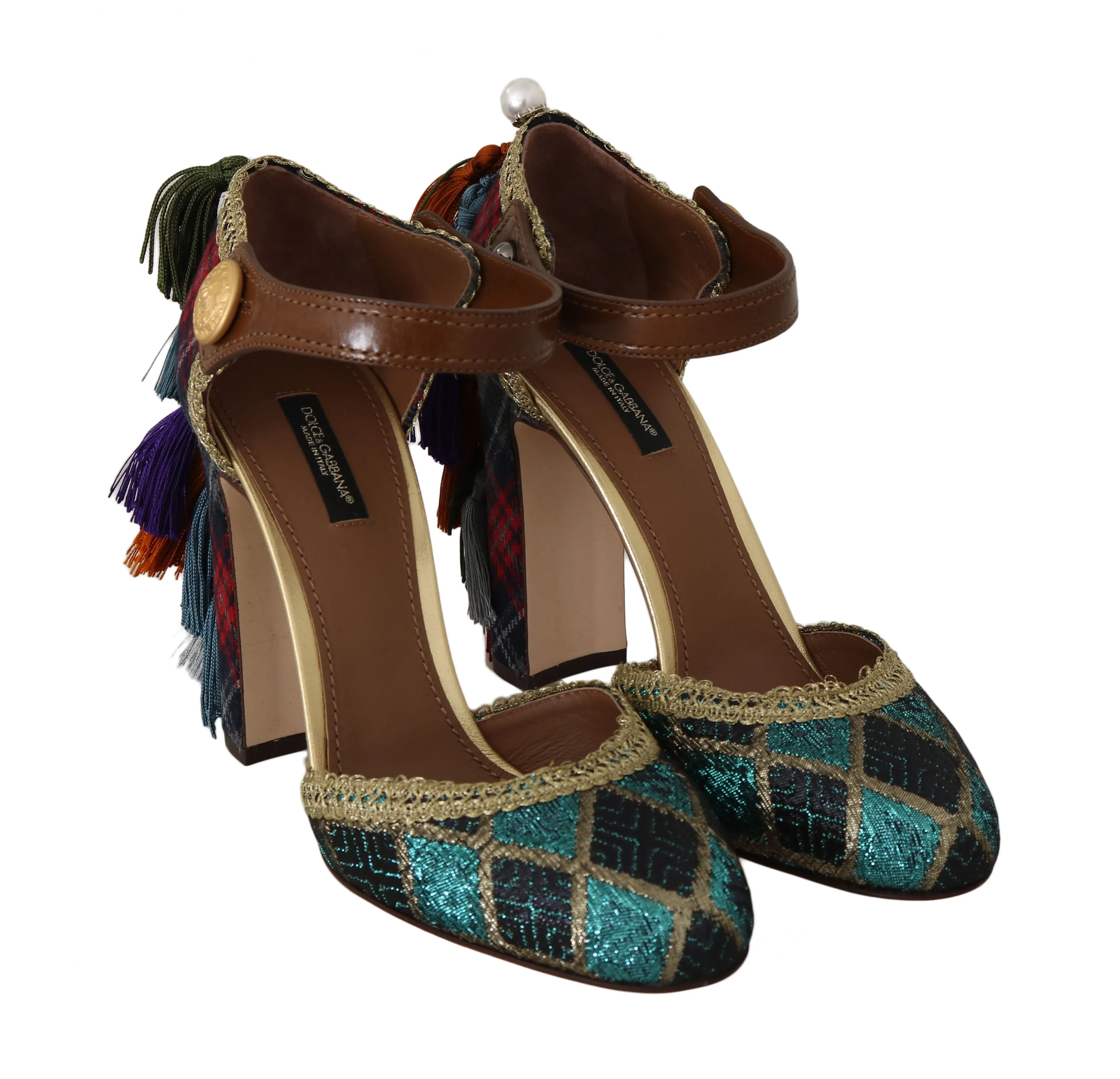 Ankle Strap Pumps Leather Lurex Tassel