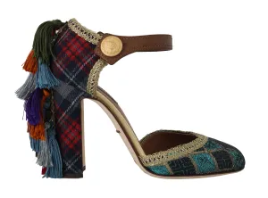 Ankle Strap Pumps Leather Lurex Tassel