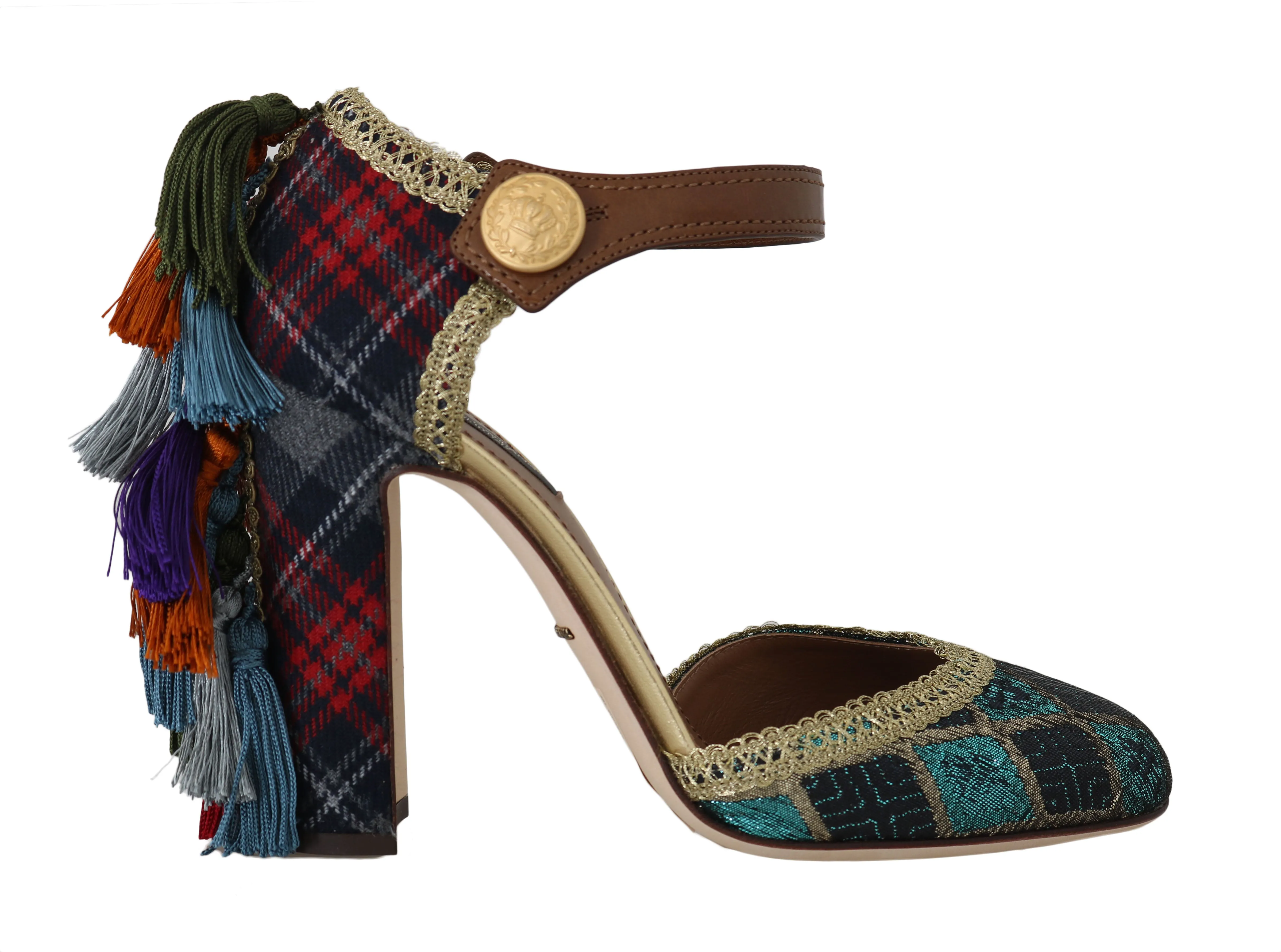 Ankle Strap Pumps Leather Lurex Tassel