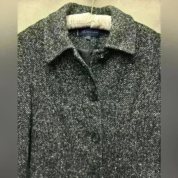 Anne Klein Women's Wool Blend Black and White Textured Jacket Size Large