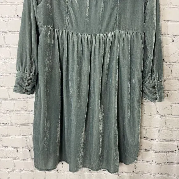 Anthropologie Holding Horses Crushed Velvet Dress Womens Size S Gray Long Sleeve