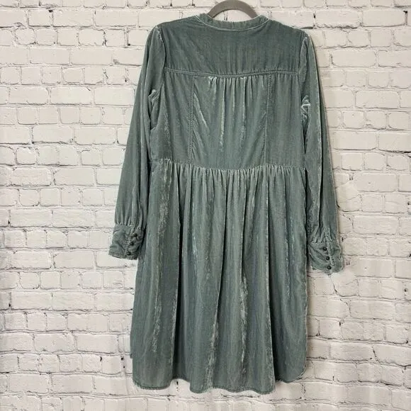 Anthropologie Holding Horses Crushed Velvet Dress Womens Size S Gray Long Sleeve