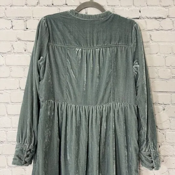 Anthropologie Holding Horses Crushed Velvet Dress Womens Size S Gray Long Sleeve